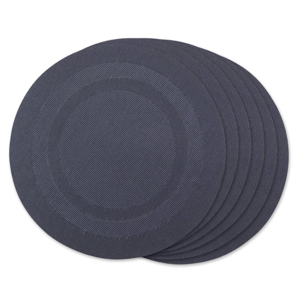 Design Imports Silver Doubleframe Kitchen Placemats Set of 6 ROUND STONEWASHBLUE